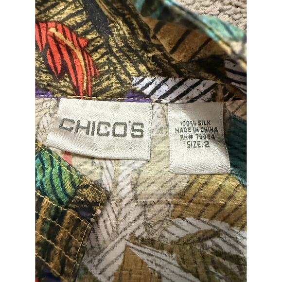 Chico's 100% Silk Jacket Size 2/Medium Open Front Multicolor Long Sleeve - Picture 2 of 7